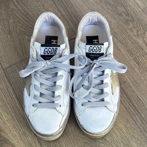 Golden Goose Deluxe Brand White and Gold Sneakers